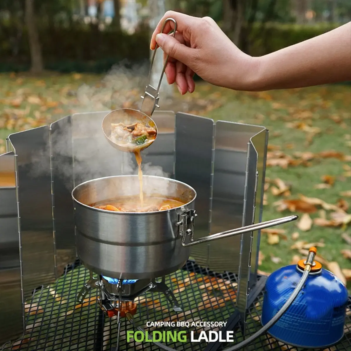 2026 Trend Kitchen Outdoor Camping Soup Spoon Mountaineering Backpacker Portable Pot Soup Spoon Portable Folding Soup Spoon A