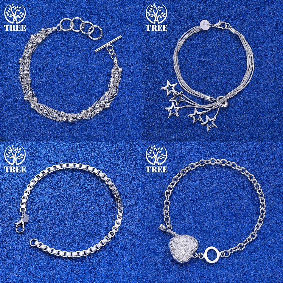 

Fine Christmas Gift 925 Sterling Silver Heart Star Multi-Bead Box Chain Bracelets Lady Birthday Party Trendy Jewelry Accessories