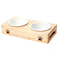 Bamboo Cat Bowl Ceramic Pet Bowl Ceramic Cat Bowl Solid Wood Pet Dining Table Drinking Dog Bowl Stainless Steel Bamboo Frame