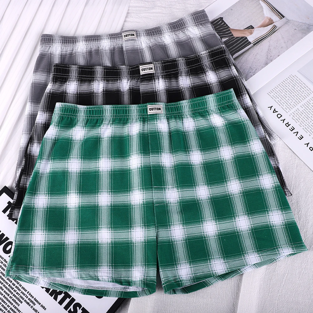 

Комплект из 3 шт. модных повседневных шорт в клетку, 95% хлопок, дышащие мужские трусы, свободные, с высокой эластичностью, супермягкие, удобные, новинка