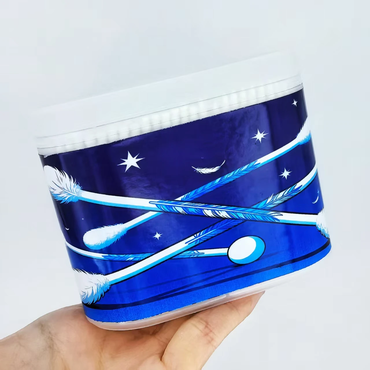 600 pieces of blue feather-patterned cotton swabs, double-headed cotton swabs, fine-axis cotton swabs, gift cotton swabs