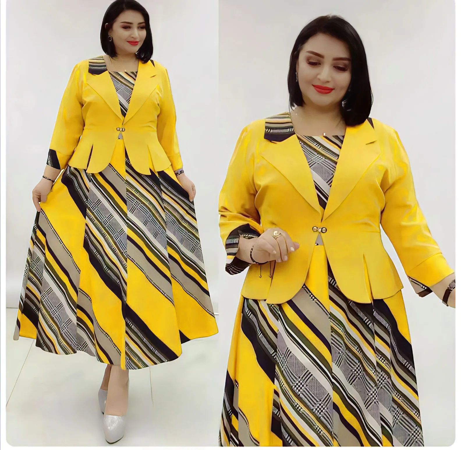 

Plus Size African Dresses for Women Traditional Elegant Office Africa Clothing Party Dress + Coat Matching Dashiki Ankara Outfit