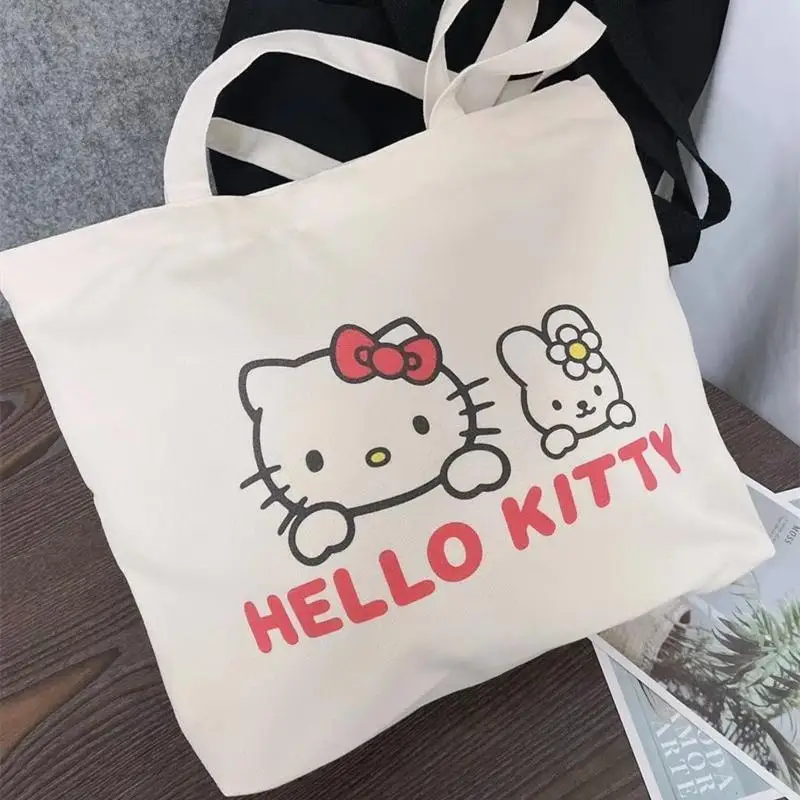 Hello Kitty Kawaii Sanrio Anime Canvas Bag Custom Tote New Cute Cartoon Kt Cat Large Capacity Fashion Bag Toys for Girls