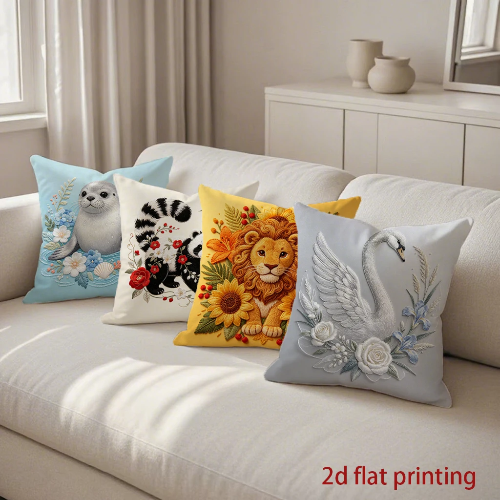 2D Cute Animal Floral Pillow Covers Pattern Cushion Cover Suitable for Sofa Bedroom Car Pillow Cover