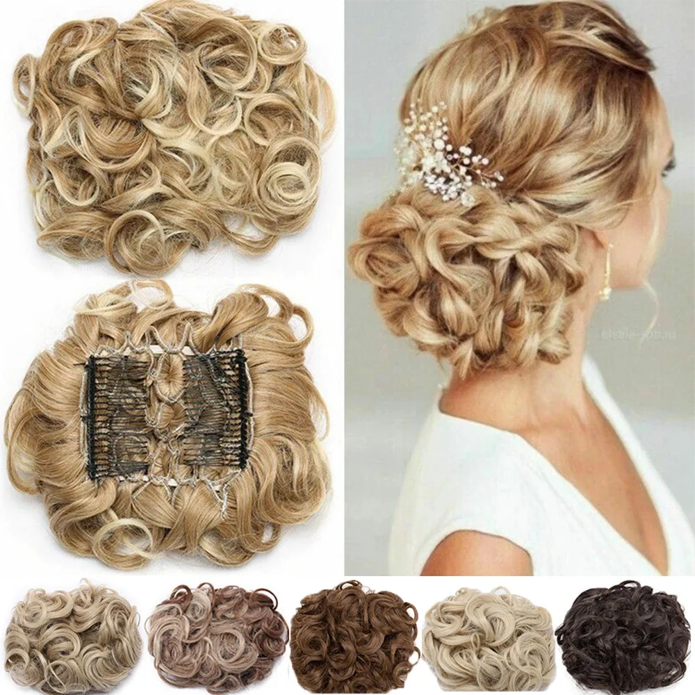 

Short Messy Bun Hair Piece Easy Stretch hair Combs Clip in Ponytail Extension Scrunchie Curly Chignon Tray Ponytail Hairpieces