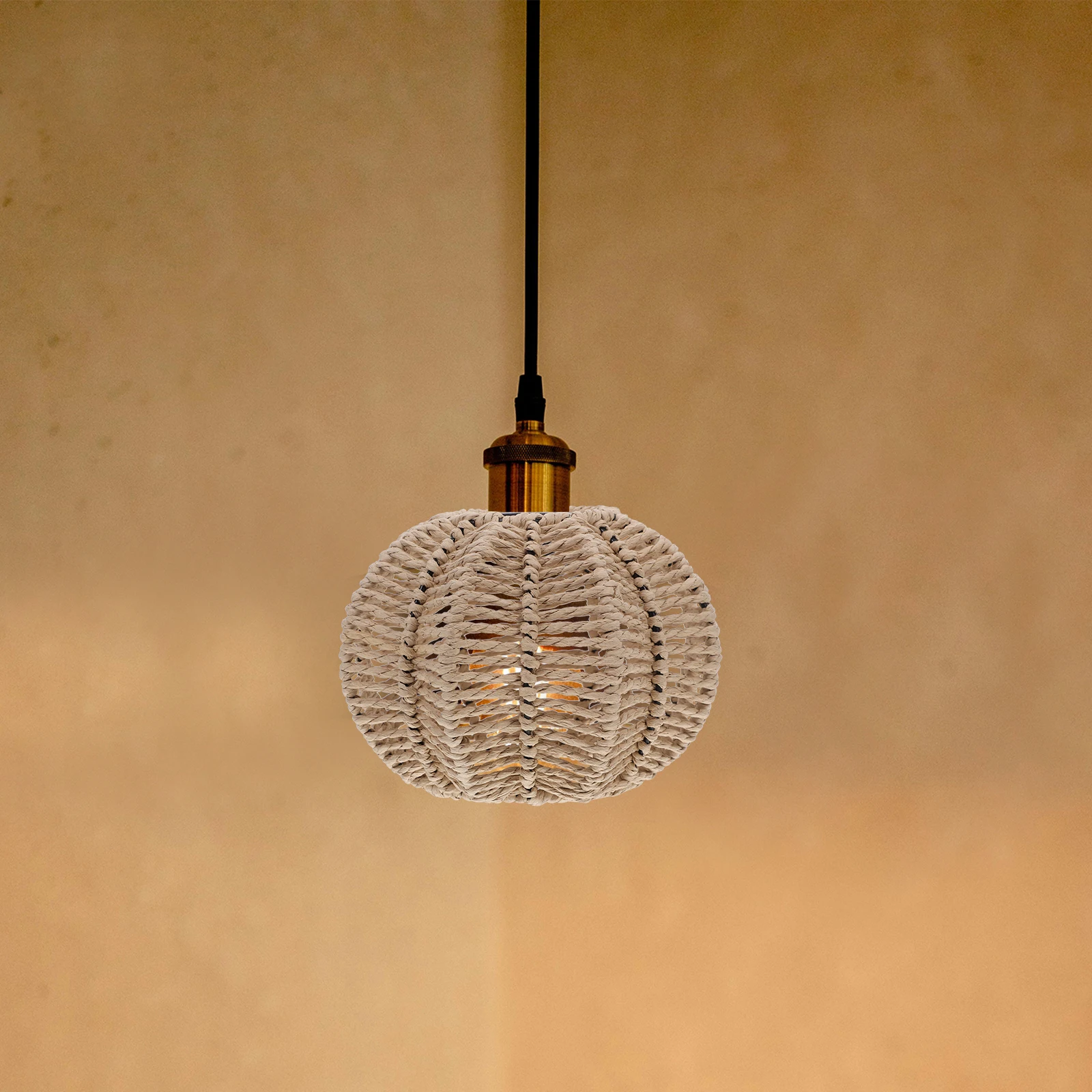 

Handwoven Paper Rope Lampshade Boho Woven Pendant Cover Rustic Hanging Lamp Shade Soft Lighting Decor For Bedroom Restaurant
