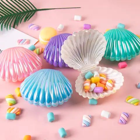 5개 세트 쉘 모양 플라스틱 사탕 상자 – 베이비 샤워, 웨딩 및 인어 생일 파티 용 스낵 및 쿠키 보관용