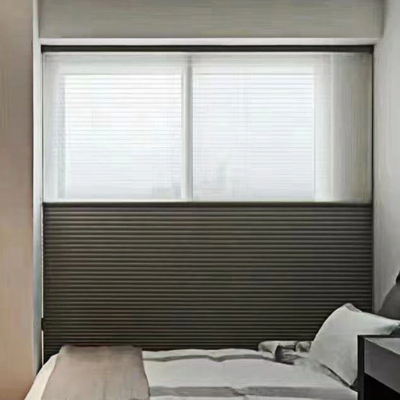 Double Layer Fabric Motorized or Manual Cordless Smart Cellular Honeycomb Blackout Blinds for Windows