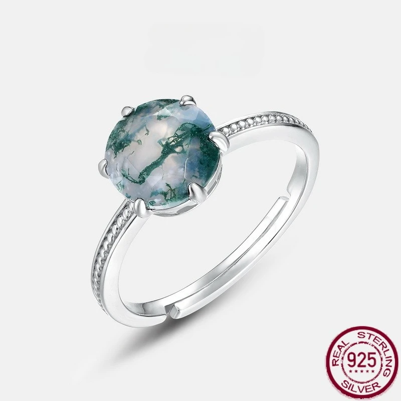 

Новый комплект из чистого серебра S925 с натуральной водяной травой и агатом с шестью когтями и открытым кольцом из зеленого мха, простой стиль, свадебные украшения