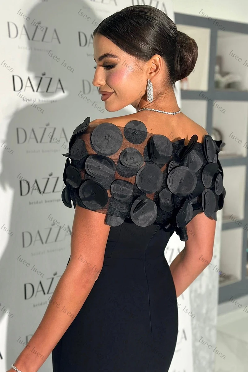 Chinese Stijl Zwarte Avondjurken Trompet 3D Bloemen Avondjurk Off Schouder Prom Dress Aangepaste Vara