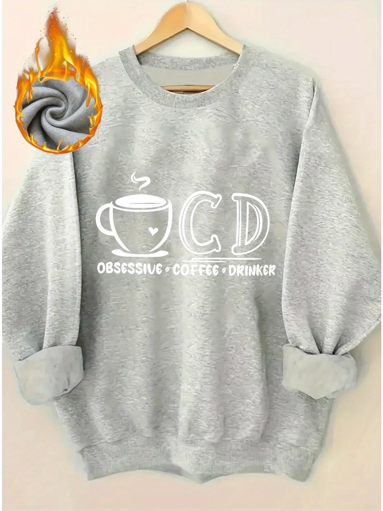 Women's Casual Thickened Velvet Sweaters with Coffee Obsessed Print for Daily Use