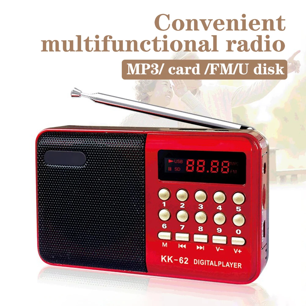 

Mini Pocket Radio Rechargeable MP3 Music Player Single Band Speaker Support TF Card U Disk Playback for Elderly Radio Gift