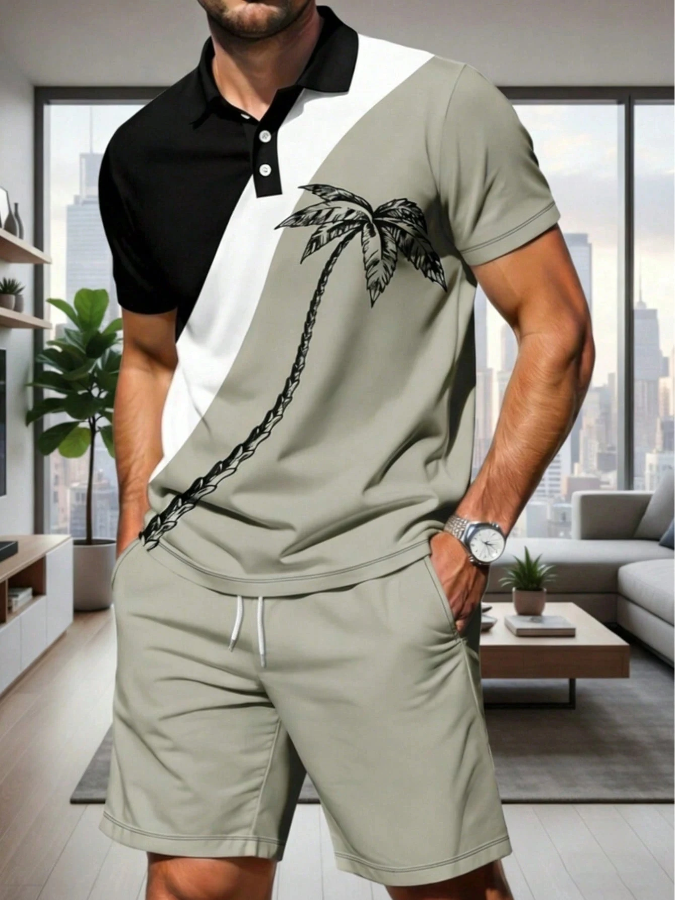 Ensembles sportifs décontractés d'été pour hommes, respirants, pour l'extérieur, avec t-shirt à col et short, ensembles polo, vêtements imprimés numériquement pour l'été