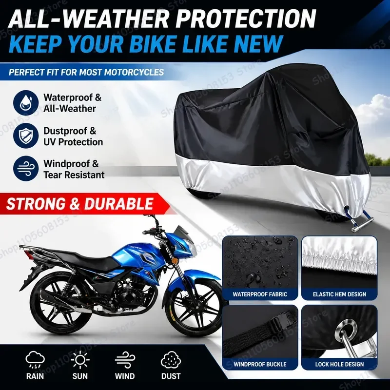 

For JINCHENG SJ150-2 Motorcycle Cover Waterproof Dustproof UV Resistant All Weather Bike Cover for Scooter Motorbike Outdoor