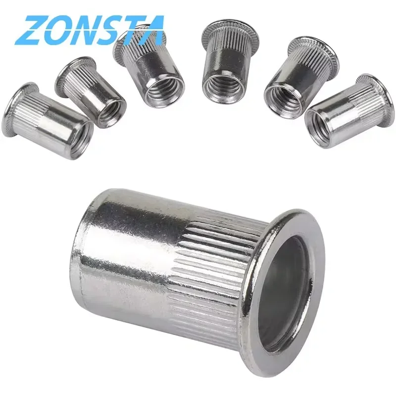 

300pcs M5 300pcs M6 304 Stainless Steel Rivet Nuts Rivnuts Knurled Steel Head Nutserts Flat Head Threaded Insert Nuts Assortment