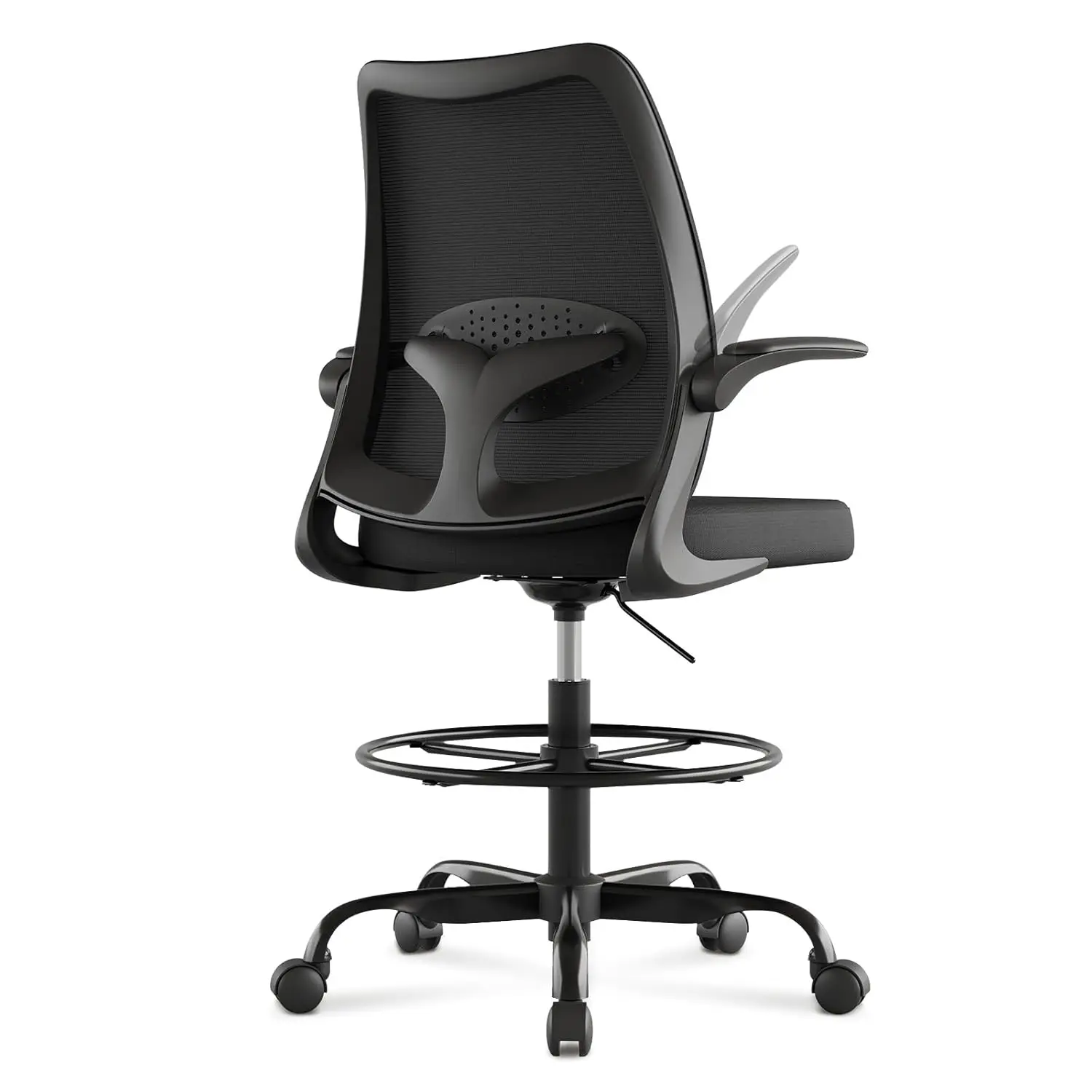 

Tall Ergonomic Drafting Chair Adjustable Footrest Ring Flip-Up Arms High Desk Office,Black,Customized