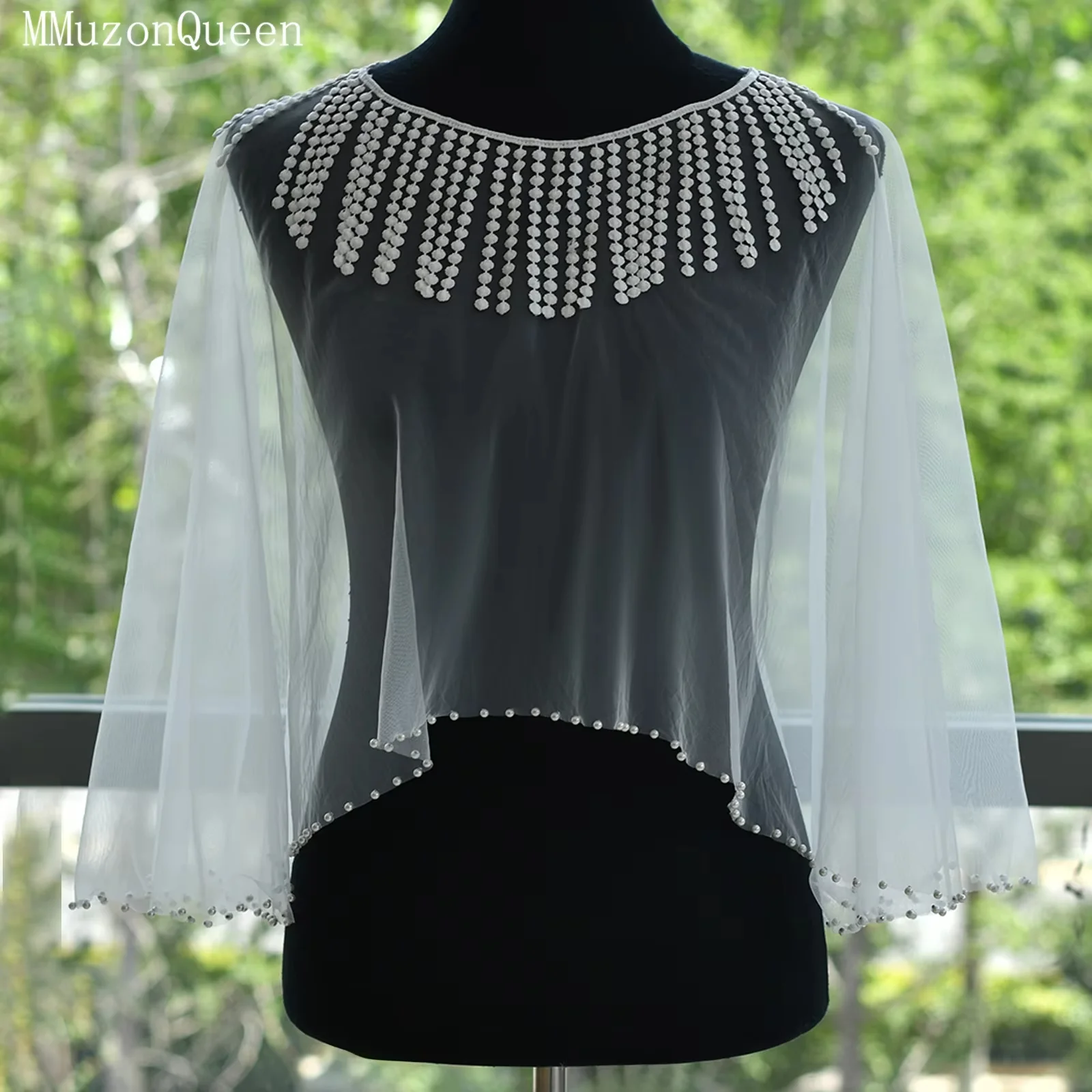 

TOPQUEEN свадебная шаль с жемчужной каймой, свадебный аксессуар для женщин, короткий стильный пуловер с небольшим плечом по индивидуальному заказу MG70