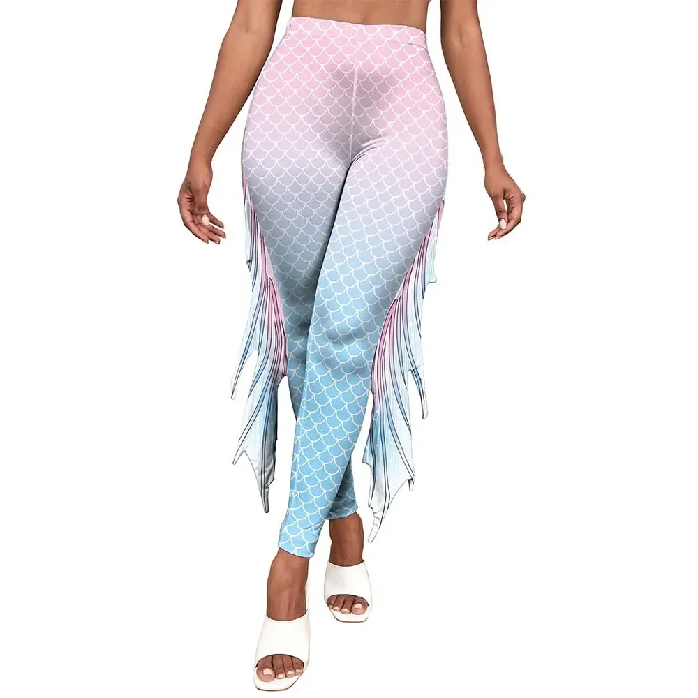 Mallas de sirena con estampado 3D para mujer, pantalones a escamas de pescado, medias elásticas sexis, pantalones de entrenamiento para gimnasio, ropa de Cosplay para vacaciones