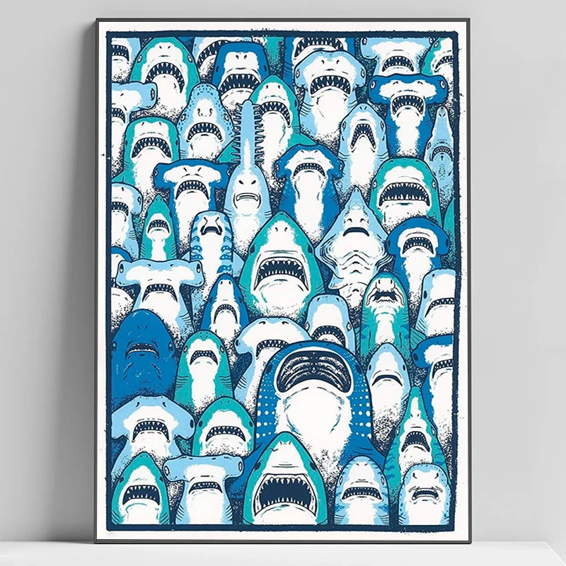 

Whale and Shark Seashells Turtles Octopus Fish Marine Life Ocean Animals Poster Modern Wall Pictures for Living Room Decor