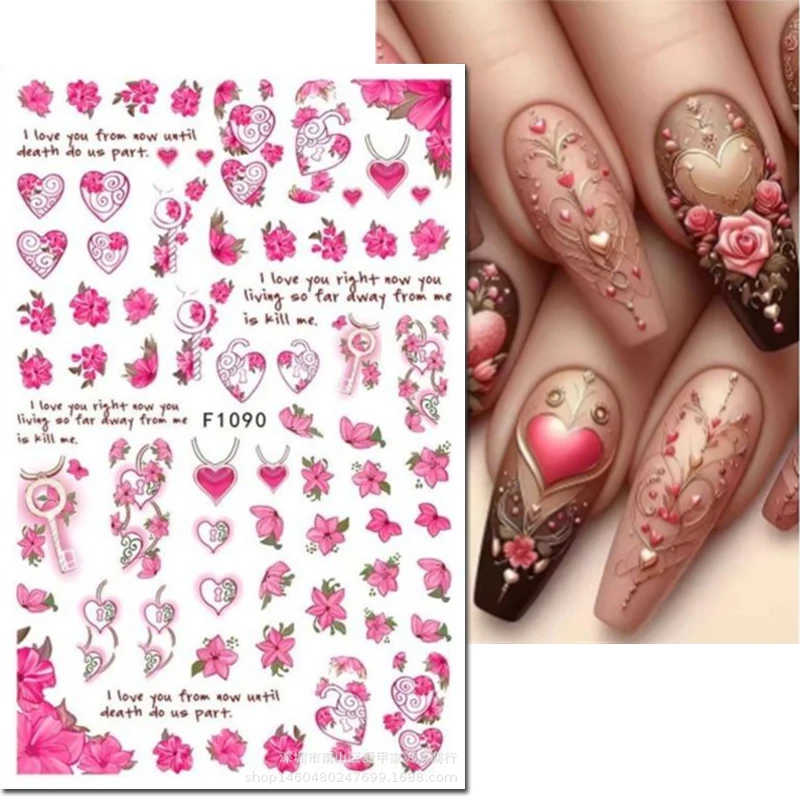 3d Nail Art Decals Valentine Jewel Red Roses Sexy Lips Love Balloon Letters Bears Nail Stickers Decoration For Nail Manicure