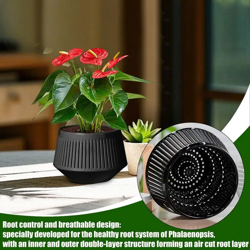 أواني لحاوية الأوركيد الأوركيد قابلة للتنفس بطبقة مزدوجة للتحكم في الجذر نظام الري للنباتات الحية المزهرة في الأماكن المغلقة