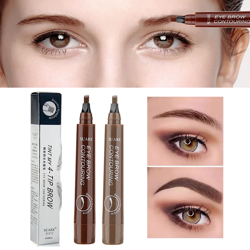 4-Fork Eyebrow Pencil Make-up for Women Non-Fading Black Dark Brown Liquid cejas Maquillaje Profesional Alta Calidad For Eyebrow