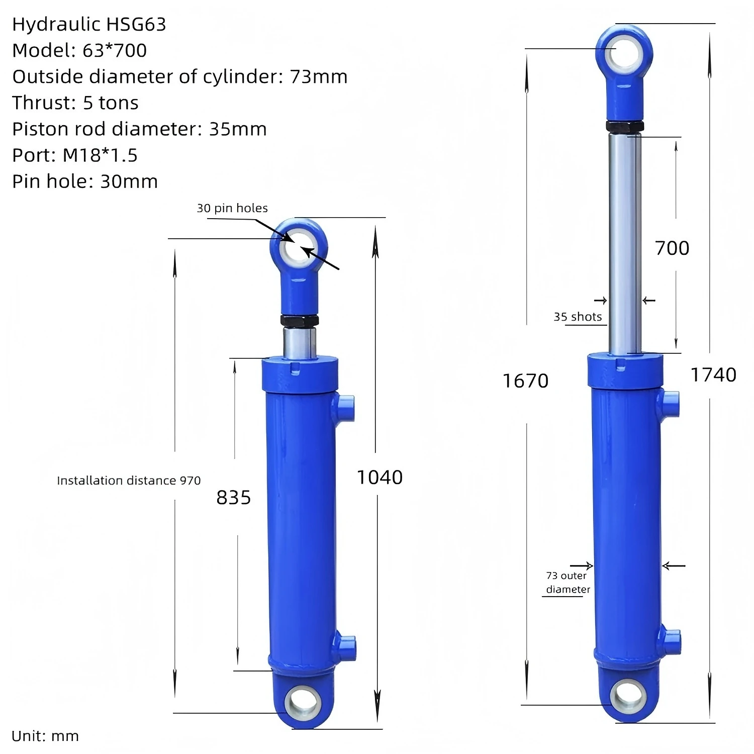 5T Hydraulic Cylinder Hydraulic Cylinder Two-way Lift Small Heavy-duty Oil Top Hydraulic Station Diesel Splitting Machine