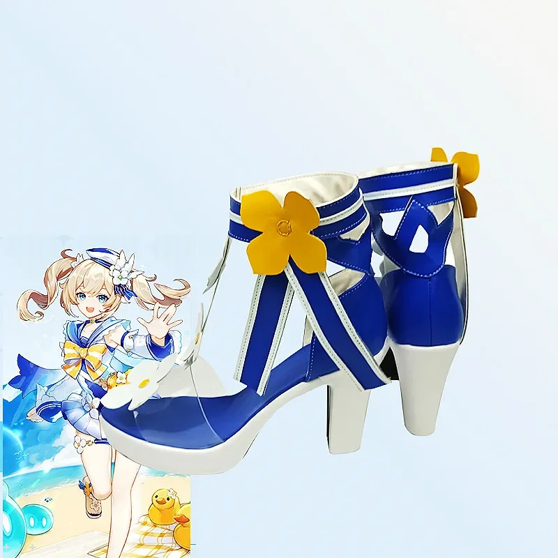 เกมใหม่อะนิเมะ Genshin Impact ฤดูร้อนรองเท้าหนังสังเคราะห์ Barbara คอสเพลย์รองเท้าแตะขนาดหนังรองเท้าเล่นตามบทบาท