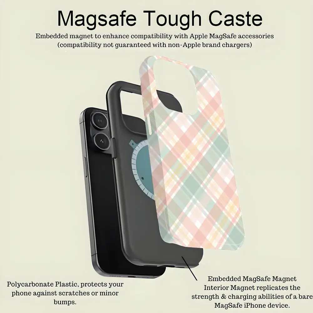 Grid Texture Phone Case Korean INS For IPhone 16 15 14 13 12 11 Pro Max Plus Luxury Magnetic Double-layer Back Cover