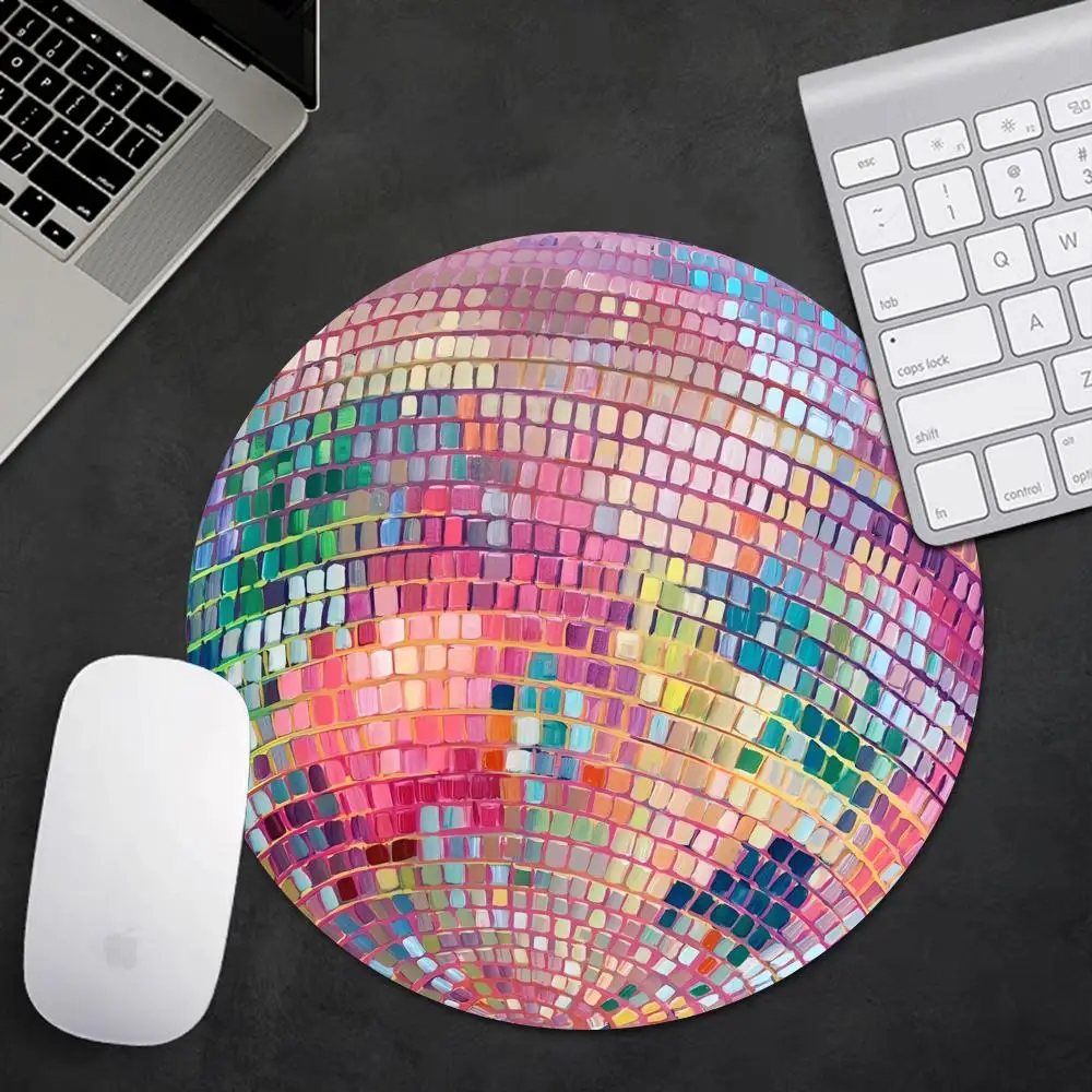 แผ่นรองเมาส์ดิสโก้บอลยางกลมสีชมพู - อุปกรณ์เสริมโต๊ะที่สวยงามสําหรับคอมพิวเตอร์แล็ปท็อปสํานักงาน - ของขวัญในอุดมคติสําหรับแฟนผู้หญิง