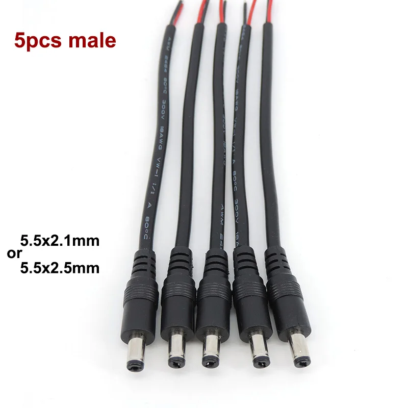 18 cm 18awg 7A DC Männlich Weiblich Netzteil Stecker Kabel 5,5x2,1mm 5,5x2,5mm Kupfer kabel Für LED Streifen licht Kamera 2,1mm 2,5mm