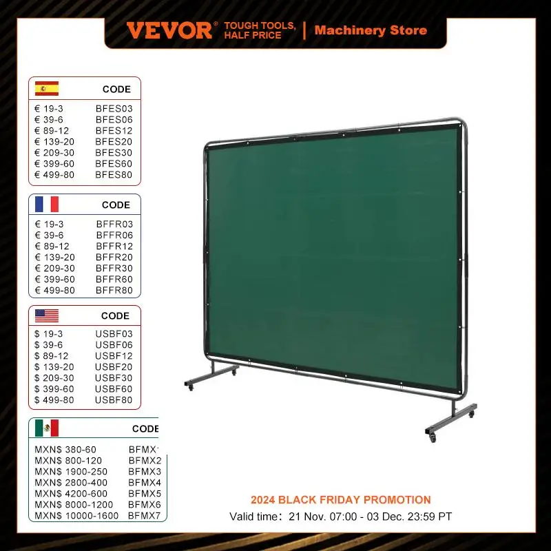 VEVOR Welding Screen with Frame 6' x 8' Welding Curtain Flame-Resistant Vinyl Welding Protection Screen  for Workshop Industrial