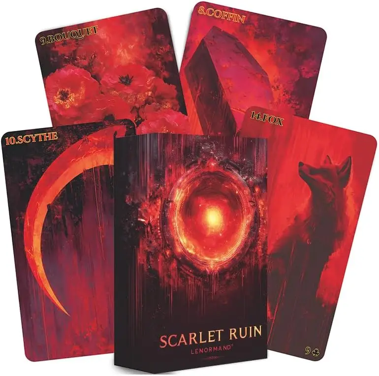 Baraja de cartas Scarlet Lenormand, 36 cartas de oráculo para adivinar el futuro con una llamativa ilustración en color escarlata, una alternativa al tarot para el amor, la carrera, Da