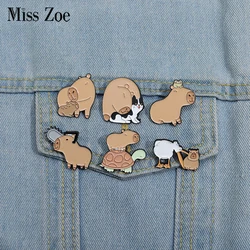 Cute Capybara Turtle Cat Enamel Pins Custom Animals Living In Harmony Brooches Lapel Badges Animal Jewelry Gift for Kids Friends