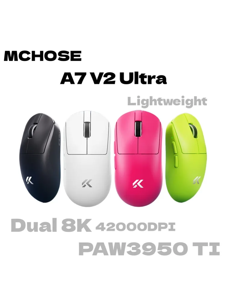 MCHOSE A7 V2 Ultra Gaming Muis PAW3950 TI Sensor Dual 8000Hz 20000fps 42000DPI 750IPS Geïmporteerde Super Glide Glas Coating CSGO - afbeelding 2