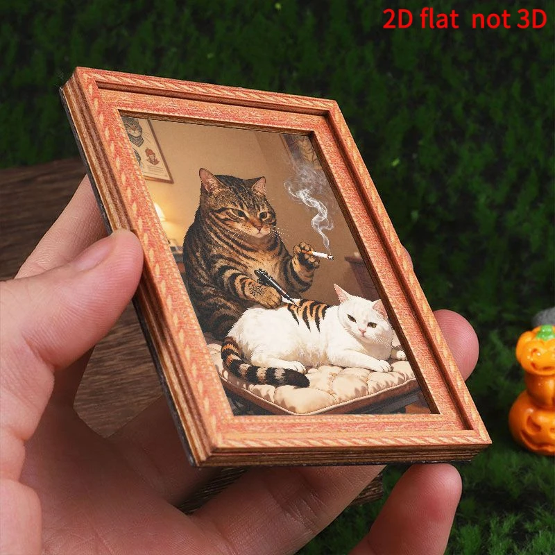 Lustiger Tattoo-Katzen-Kühlschrankmagnet, Vintage gerahmter Meme-Kunst-Magnetaufkleber für Küchenkühlschrank und Heimdekoration – Detail 4