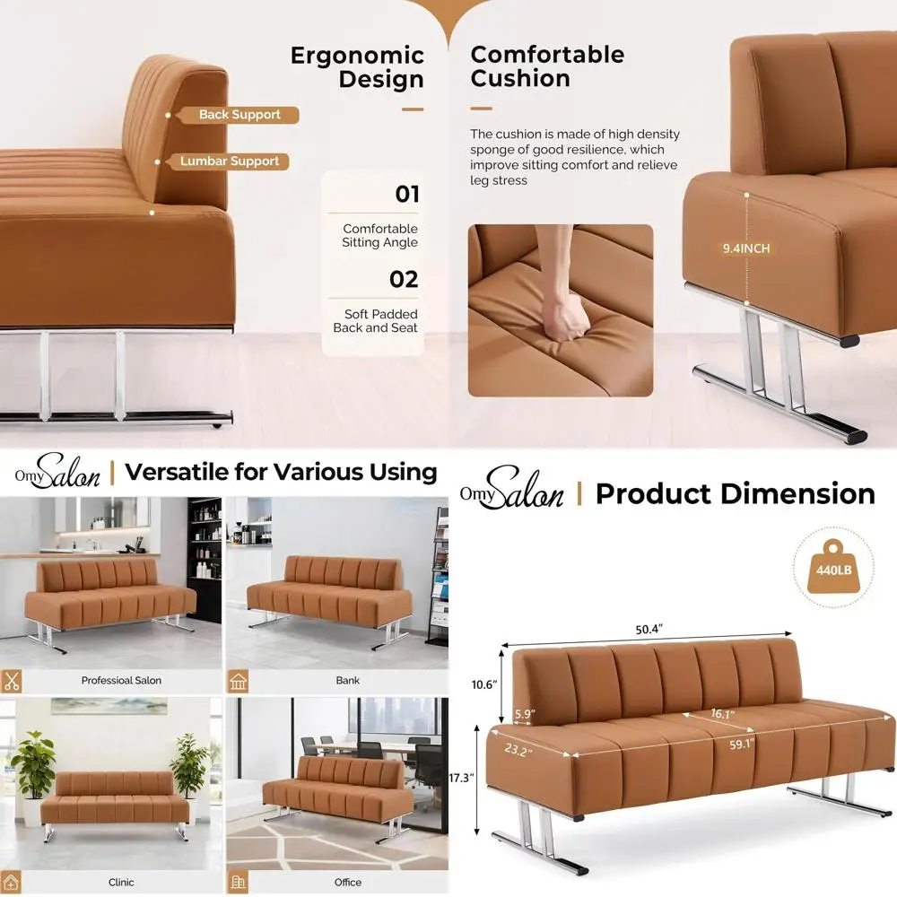 

Кожаные стулья для зала ожидания, 59, коричневые скамейки для вестибюля, подходят для клиники, больницы и школьных вещей