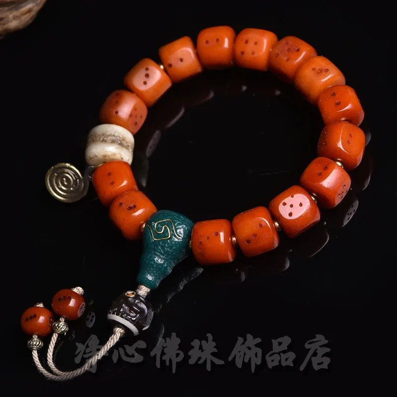 

Camel Bone Carving Dice Single-Wrap Bracelet Six-Eye Agate Tibet Beads Feeder Tee Accessories Men and Women Amusement Article Br