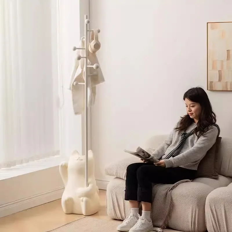 

Cream style Nordic coat rack Floor-to-ceiling bedroom household hanger Light luxury lucky cat clothes