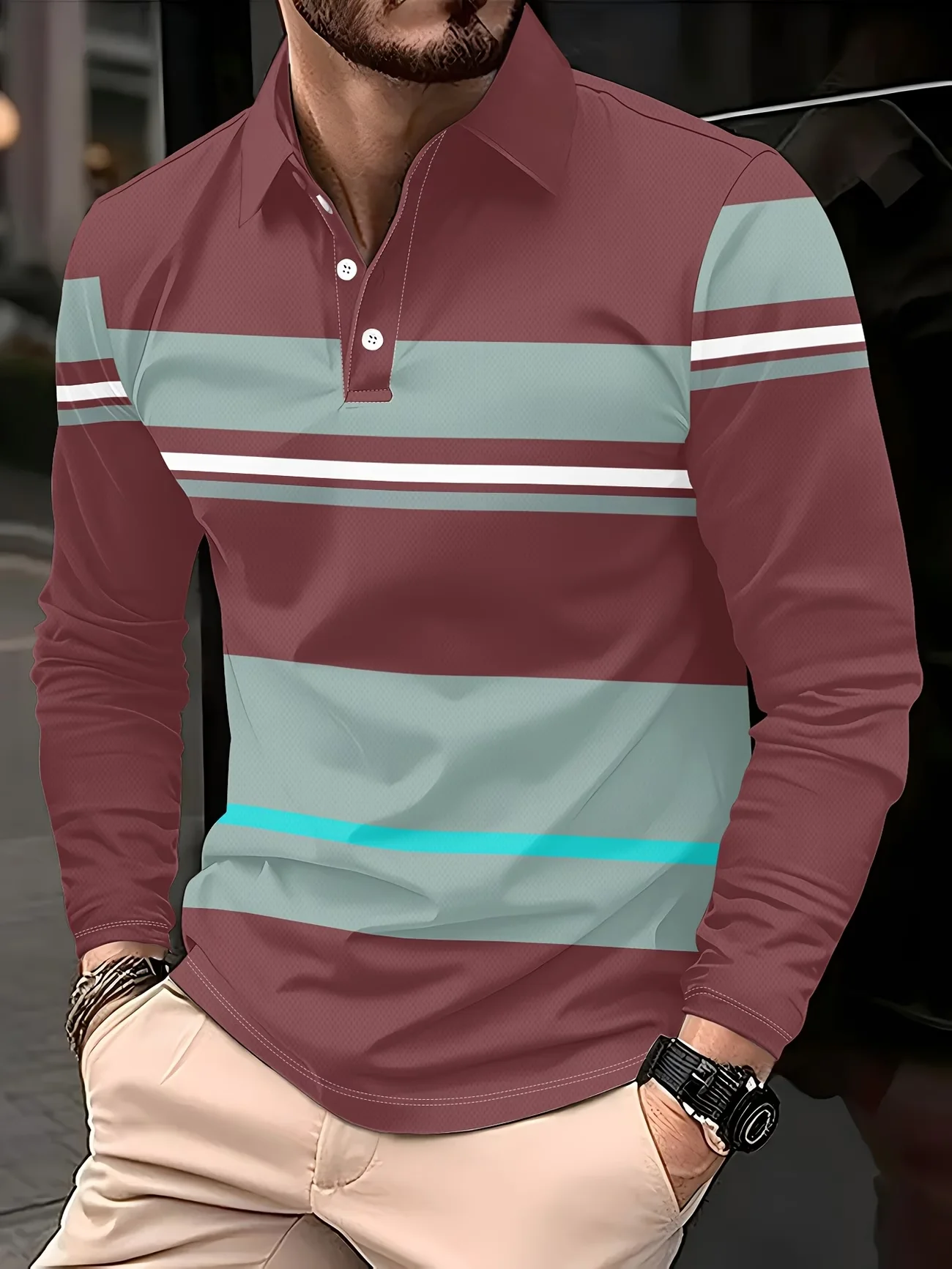 Men's collar long sleeved button polo shirt suitable for outdoor work, daily leisure, and various wearing scenarios