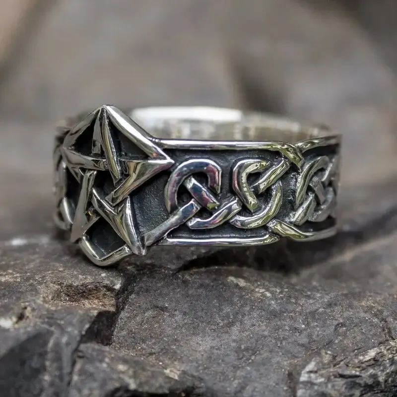 Male Female Antique Silver Color Metal Ring Cute Trendy Five-pointed Star Rings For Women Men Dainty Geometric Pentagram Jewelry