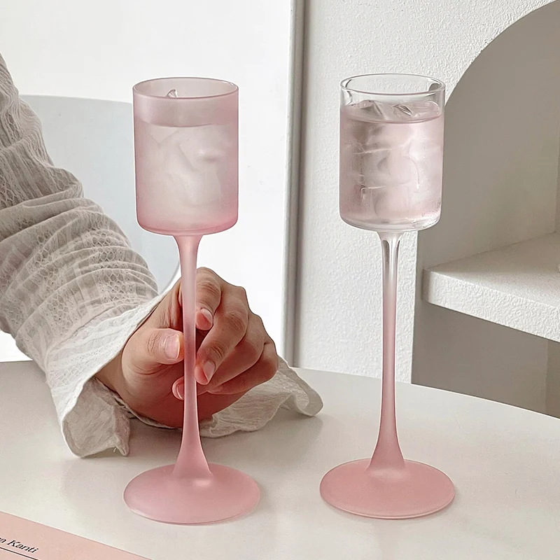 Matte Pink Tall Glass Home Creative Slightly Goblet Drunk Girl Cute Straight Red Wine Glass Champagne Cocktail Glass