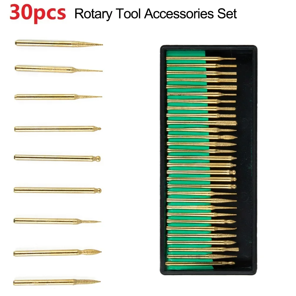 

30PCS Diamond Grinding Burr Needle Point Engraving Carving Polishing For Glass Jade Stone 3mm Drill Bit Rotary Tool Set