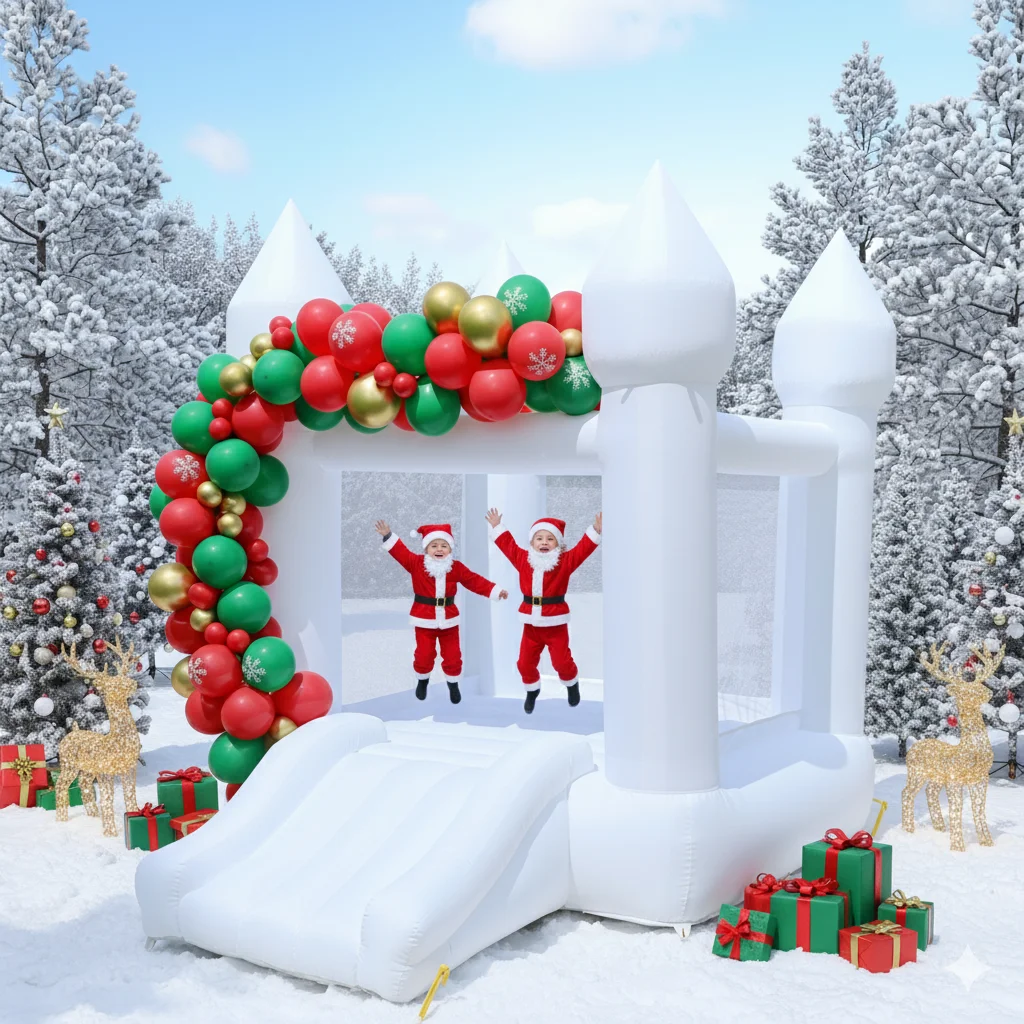 Peuters Feest 9x7x6ft Opblaasbaar Wit Springhuis Met Glijbaan Maatwerk Oxford Springkasteel Tot Deur Inclusief Blower