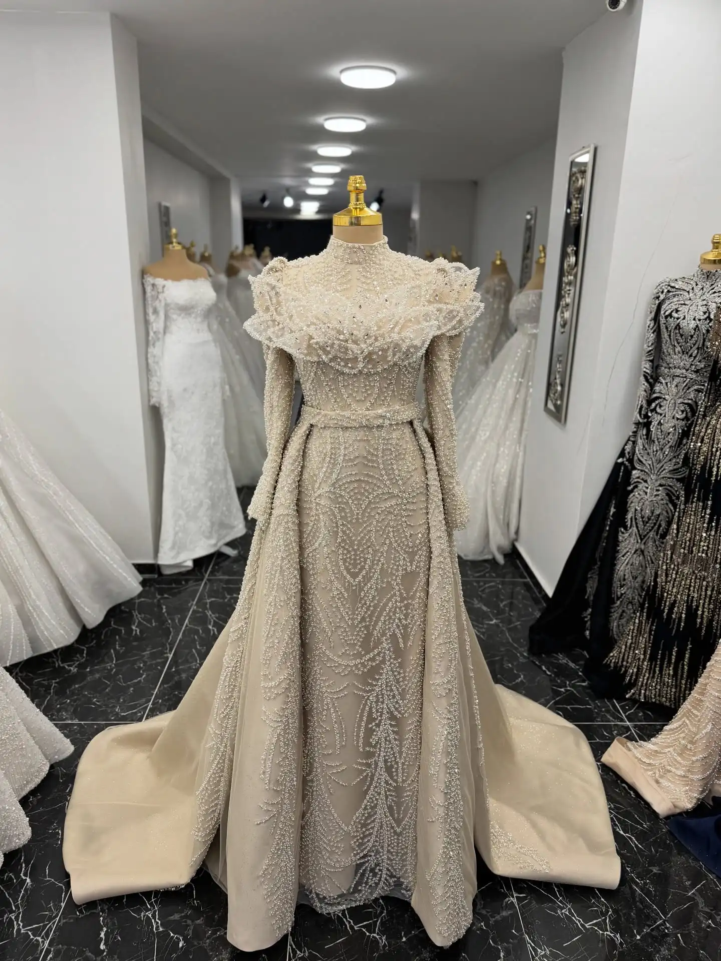 Вечернее платье Musilm цвета шампань с индивидуальной юбкой-накидкой и 3D-листьями, свадебное/праздничное платье, платья для знаменитостей, официальные платья для особых случаев