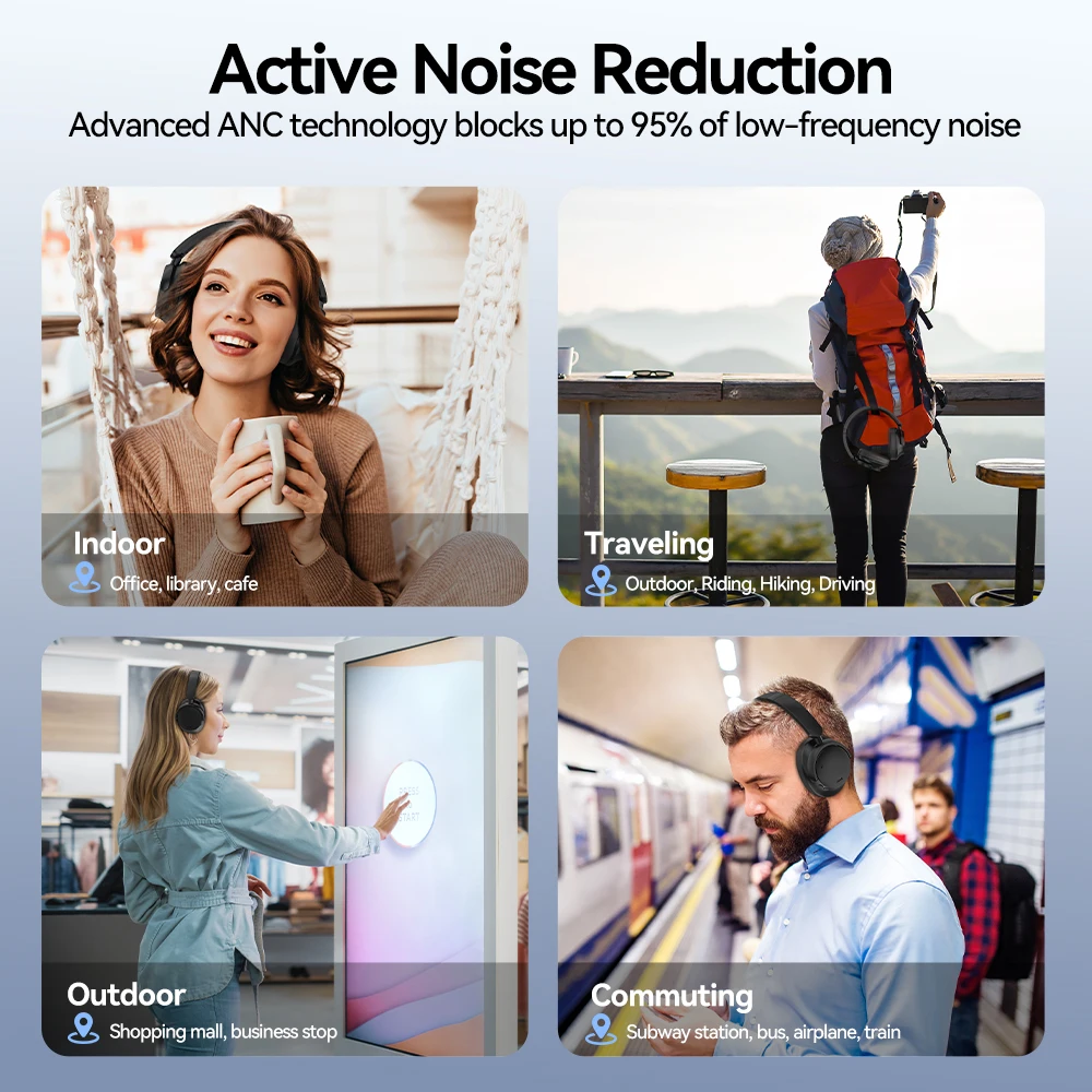AUSDOM E7 PRO فوق الأذن سماعات 80 ساعة وقت التشغيل سماعة لاسلكية تعمل بالبلوتوث إلغاء الضوضاء، سماعة رأس ANC مع ميكروفونات