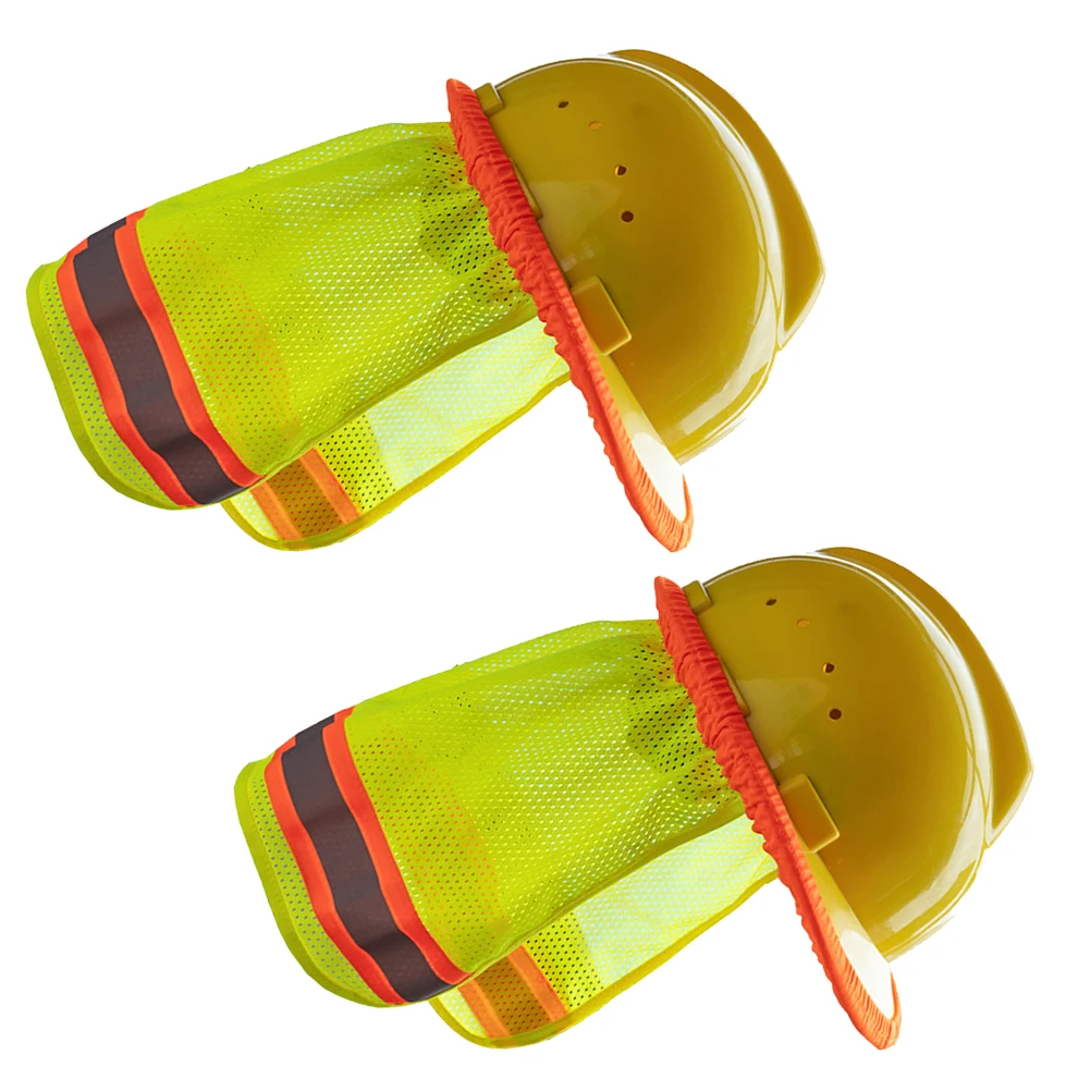 

2pcs Sun Shade Hat Cover Neck Shield Uv Protection Mesh Reflective Stripes Outdoor Safety Foldable Lightweight Lemon Green
