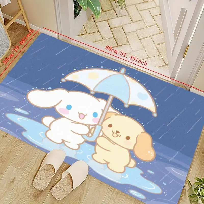 

1PC Kawaii Cinnamoroll & Pompompurin Rainy Day Floor Mat, Cute Blue Cartoon Anime Welcome Doormat for Entrance, Non-Slip Absorbe
