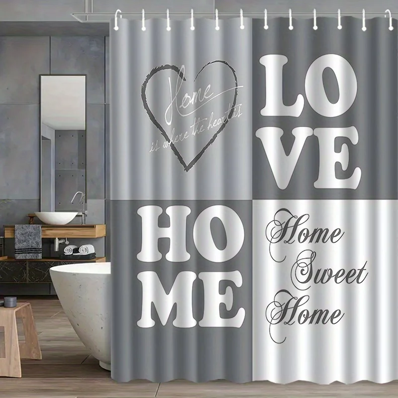 

love home sweet home shower curtain modern text art design for cozy family bathroom decor with hooks Enhance spatial aesthetics