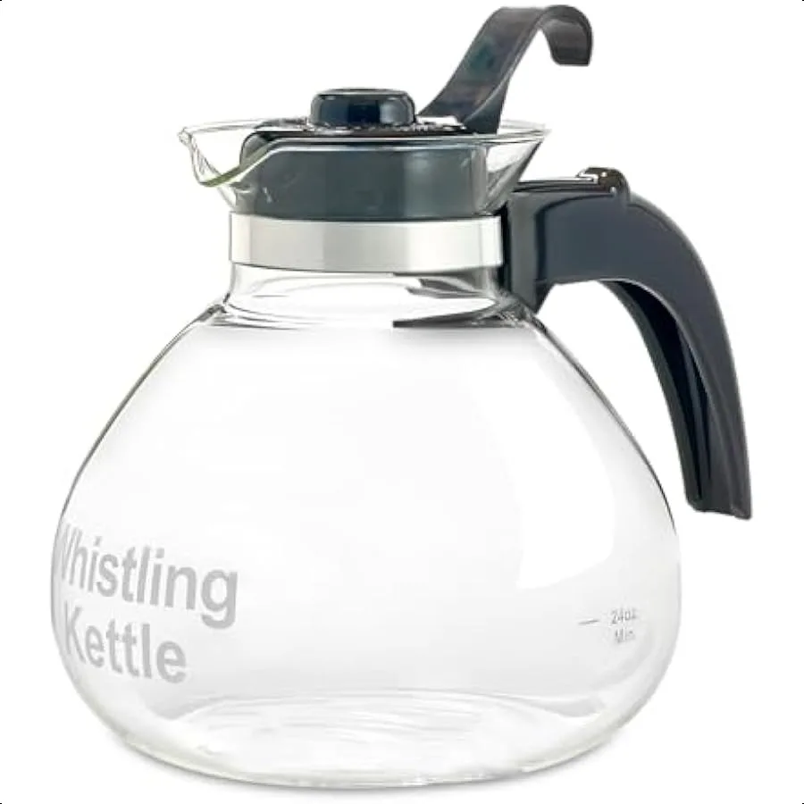 

Borosilicate Glass Stove Top Whistling Tea Kettle 12 Cup 48oz Capacity BPAFree German Made Glass Kettle for Gas Electric and Gl